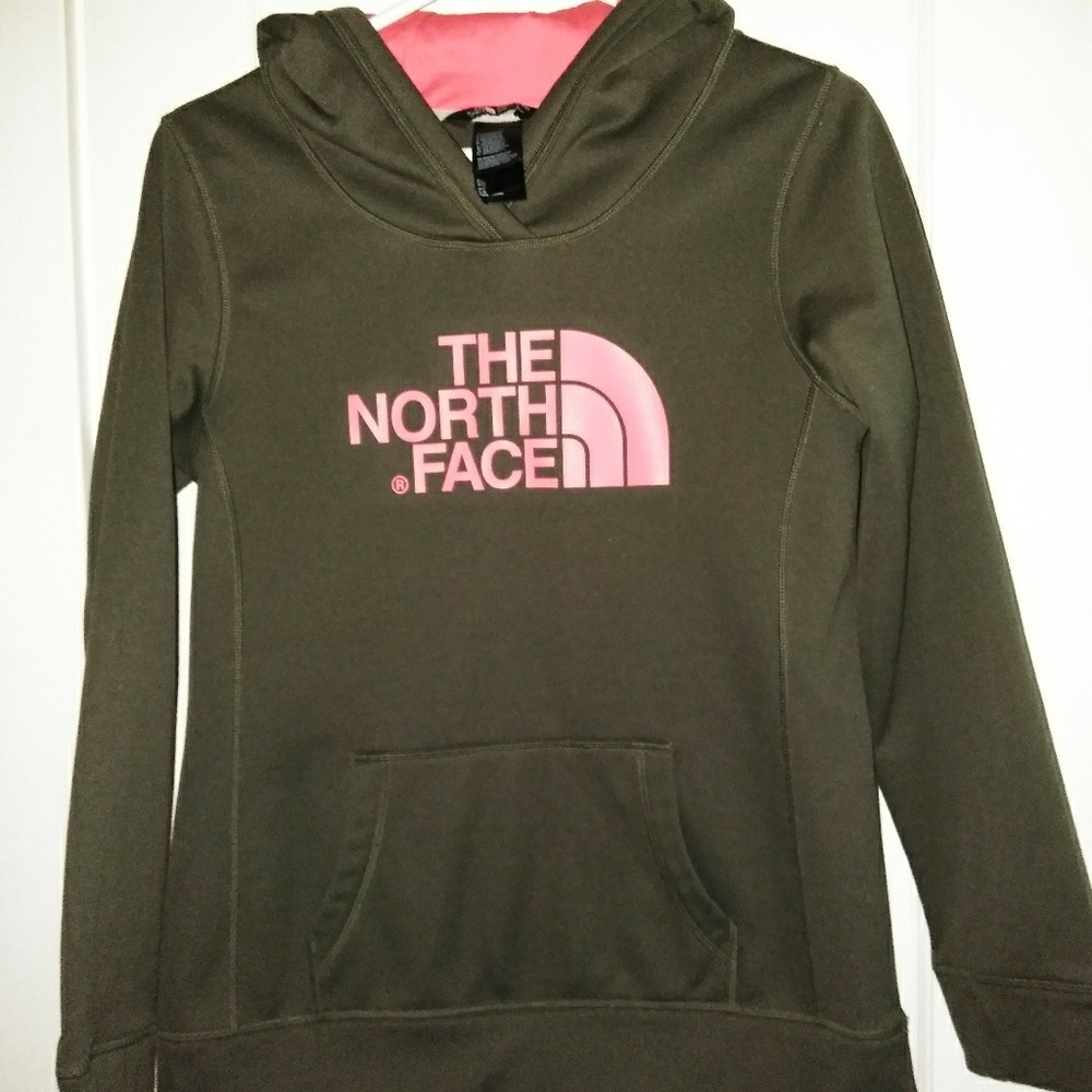 Grey and pick northface pullover hoodie